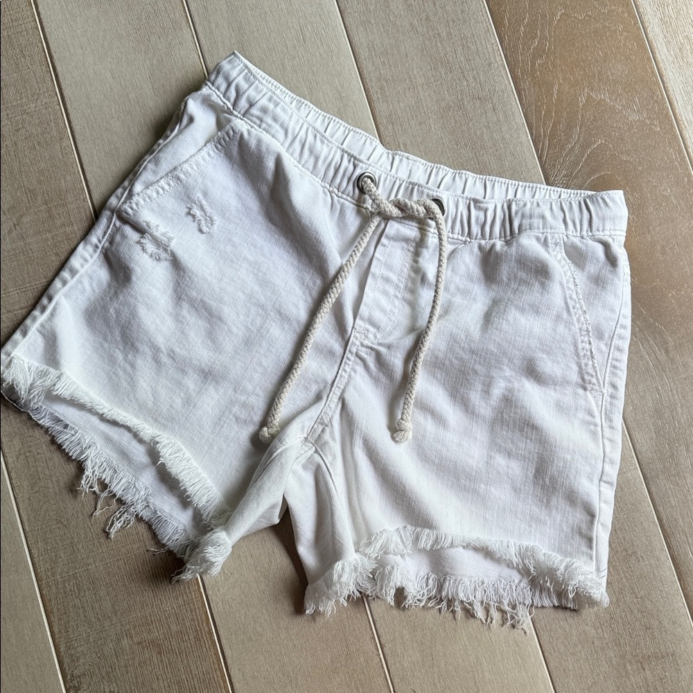 Aerie High Waist White Frayed Shorts